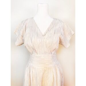 Dottie Womens Medium White Rainbow Metallic Striped V-Neck Smocked Midi Dress